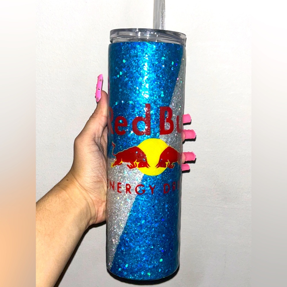 Tall 30oz Custom Red Bull Epoxy Glitter Stainless Steel Tumbler